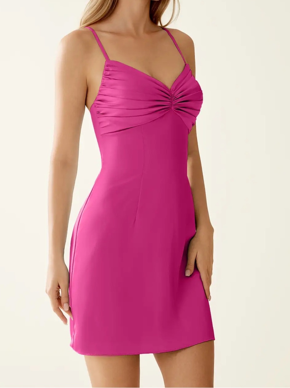 Charlotte Russe Medium Hot Pink Ruched Bust Midi Slip Sleeveless Dress Y2K